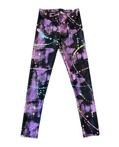 Pixie Lane girls splatter pattern high shine leggings 9-10
