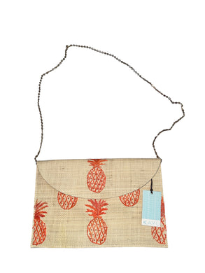 Kayu embroidered pineapple straw envelope bag with chain strap NEW