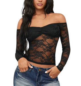 Shein Bae women’s sheer lace off shoulder top M NWT