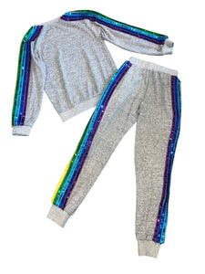 Lola & The Boys girls 2pc hacci knit rainbow sequin set 10