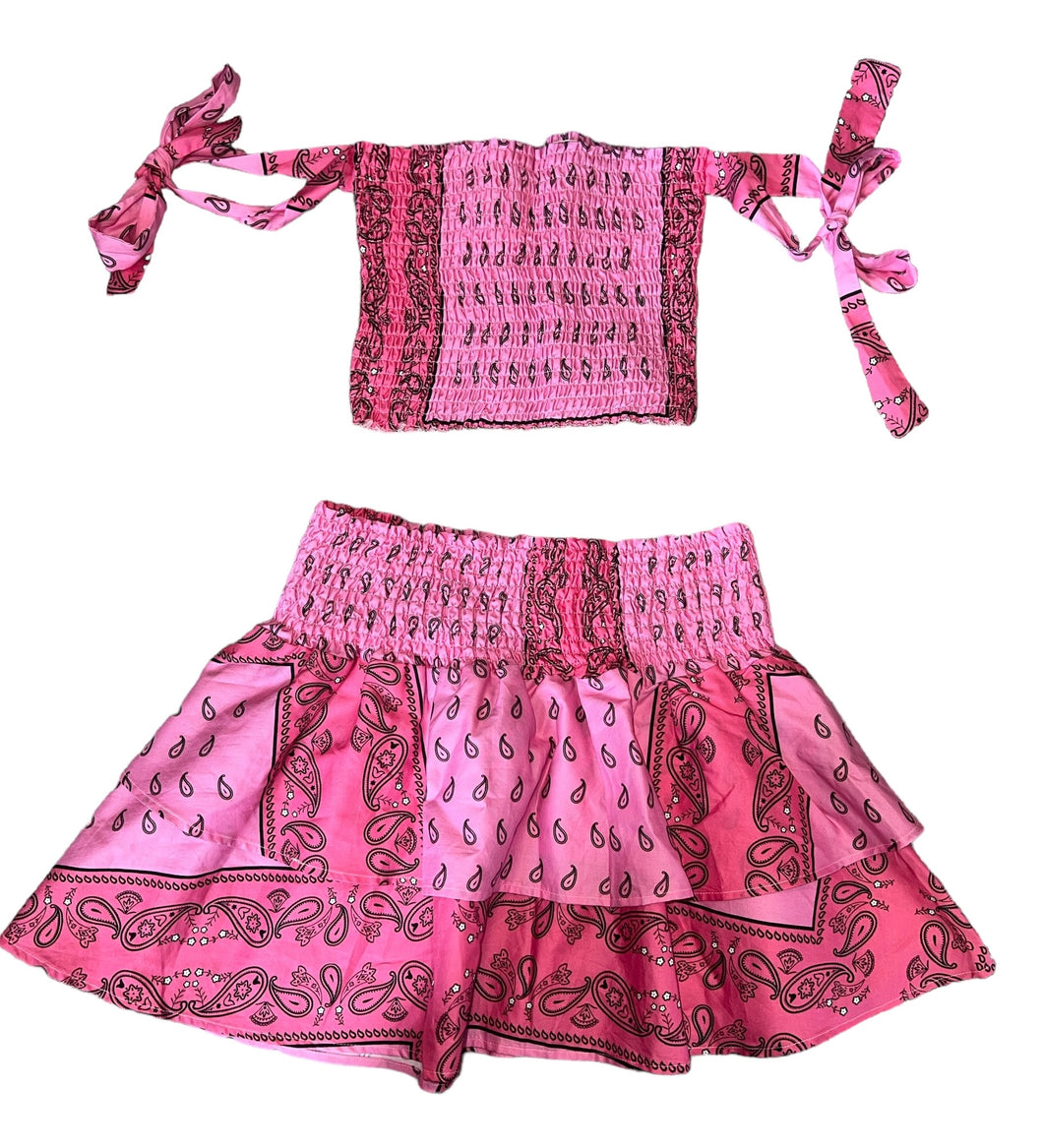 Theme girls 2pc smocked crop top & skirt set L(14)