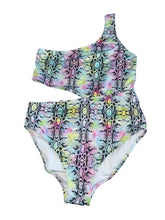 Stella Cove girls pastel snake one-piece cutout swim suit 14