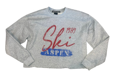 Prince Peter girls Ski Aspen 1989 raw hem cropped sweatshirt M(10-12)