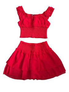 Katie J NYC tween girls 2pc Bailee smocked crop top & ruffle skort set XL(14)