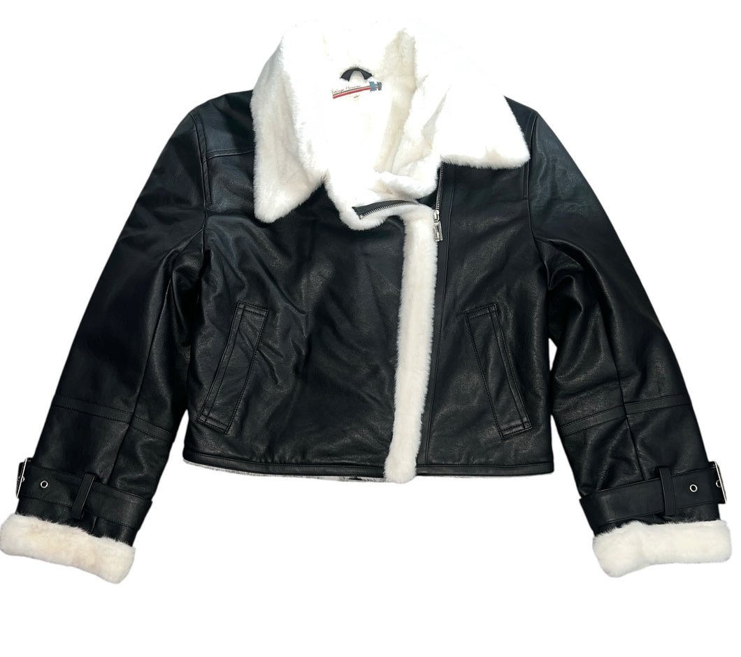 Vintage Havana girls faux leather and fur moto jacket L(14)