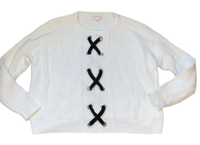 Design History girls lace up rib knit sweater L(12)