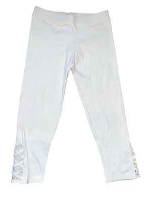 Dori Creations criss cross cutout ankle cropped leggings in white 12-14