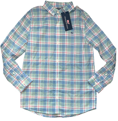 Vineyard Vines boys Atlantic Coast woven button down whale shirt S(8-10) NEW