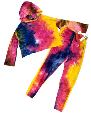 Cheryl Creations girls brushed tie dye cropped hoodie & jogger set L(14) NEW