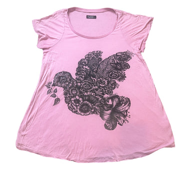 Lauren Moshi women’s short sleeve floral dove graphic top L