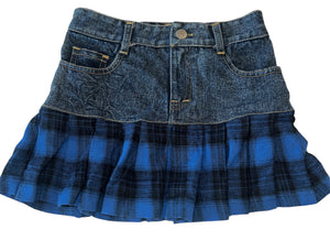 Flowers By Zoe girls denim and plaid flannel pleated mini skirt M(8-10)