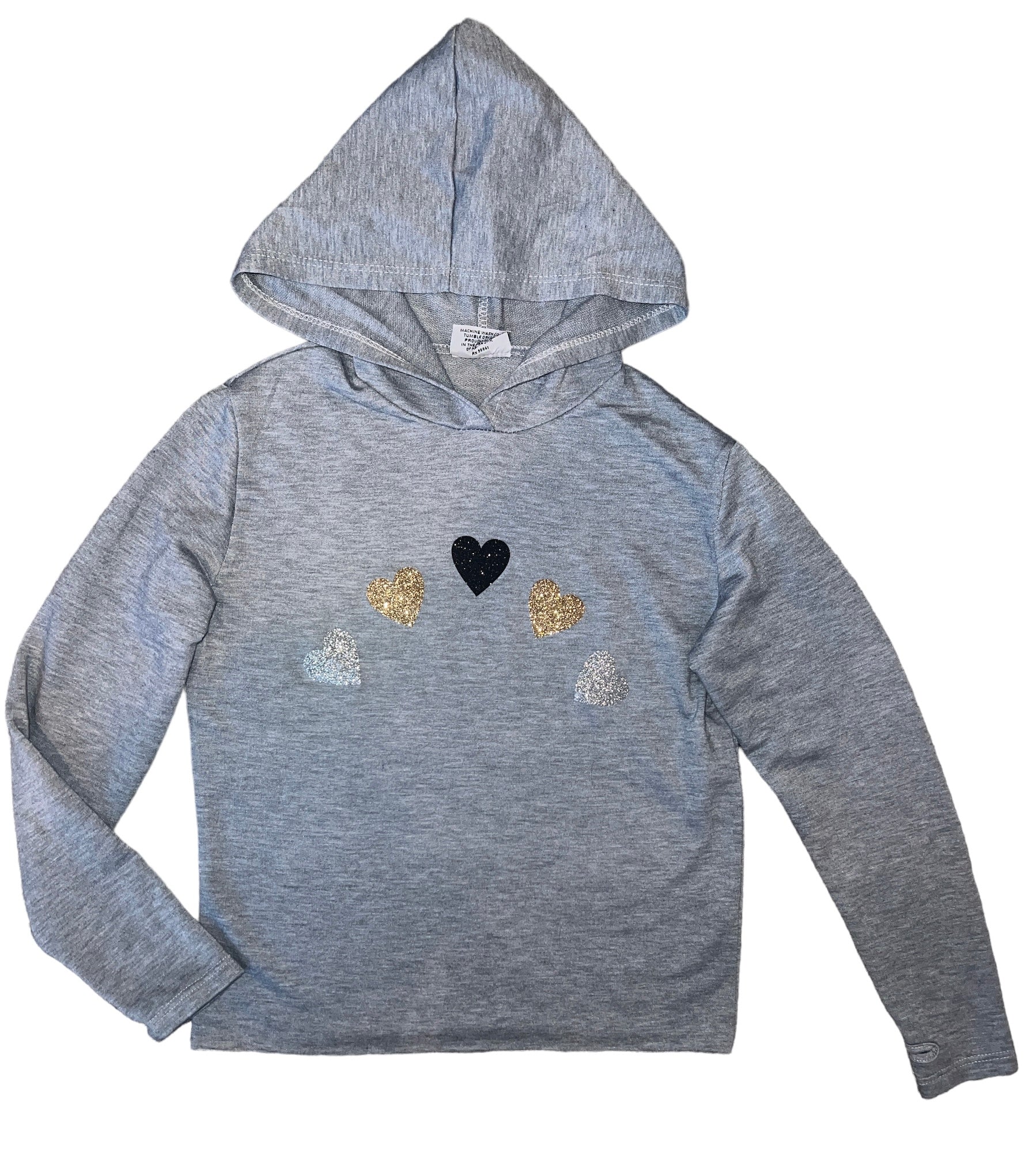 Firehouse girls thumbhole hoodie with glitter hearts XXS 5