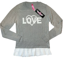 So Nikki girls chiffon ruffle LOVE sweater S(7-8) NEW