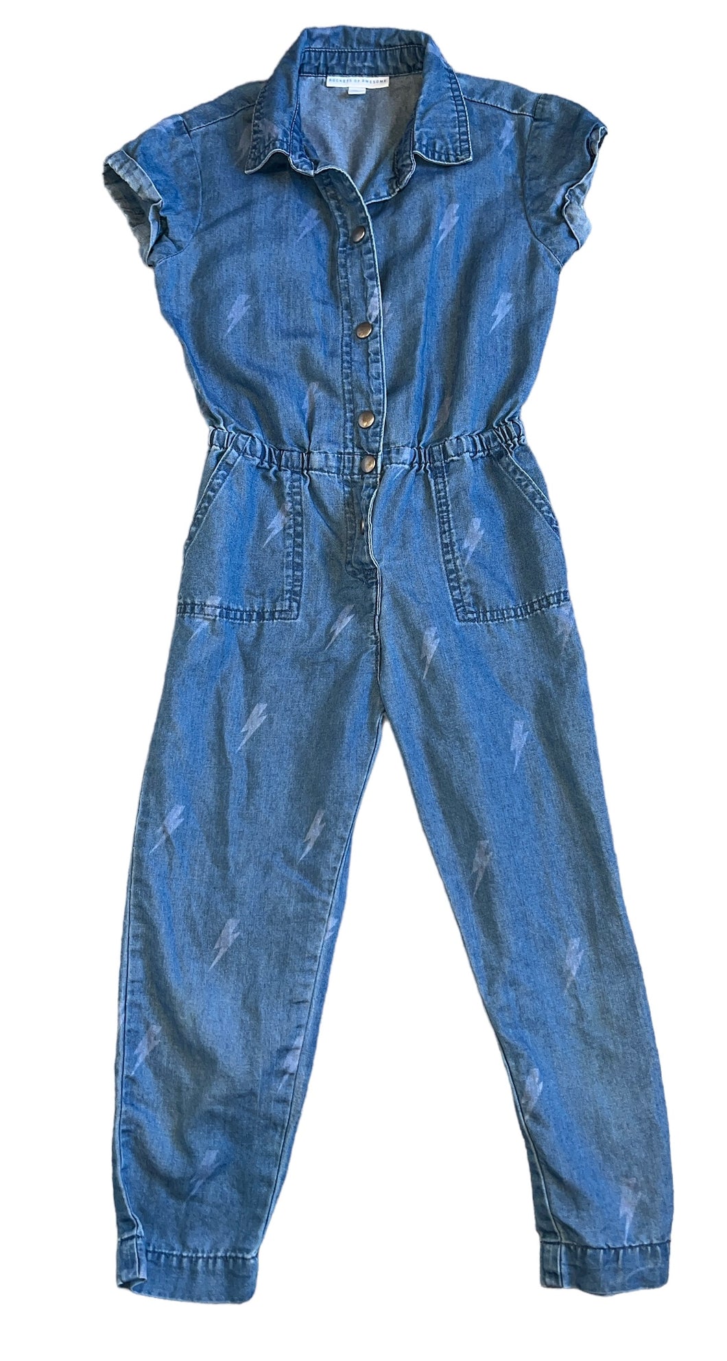 Rockets of Awesome girls chambray jumpsuit with lightning bolts 5