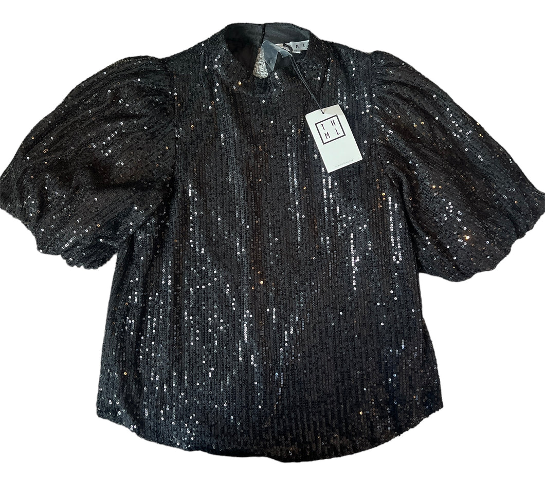 THML women’s sequin bubble sleeve blouse XS NEW