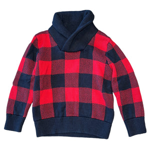 Gap baby toddler boy Buffalo check plaid shawl collar sweater 4T