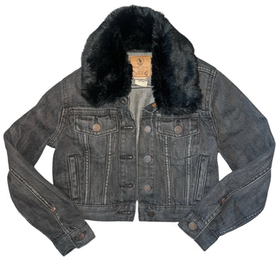 Ralph Lauren girls cropped denim jacket with faux fur collar 6