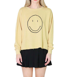 By Together women’s oversized embroidered happy face sweatshirt S