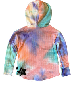 Pixie Lane girls tie dye waffle knit hoodie top with thumb holes NEW
