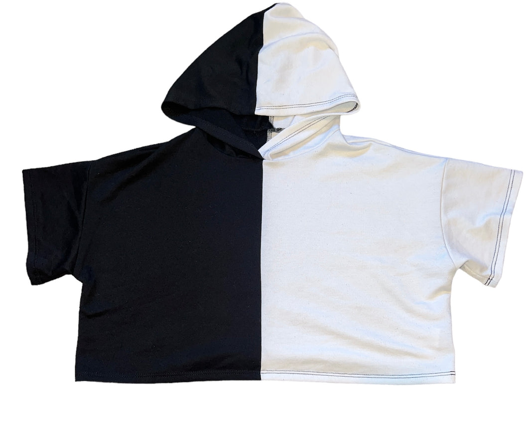 Cheryl Creations Kids girls colorblock cropped short sleeve hoodie top XL(14)