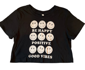 Protrend women’s/juniors cropped Be Happy Positive Good Vibes tee M