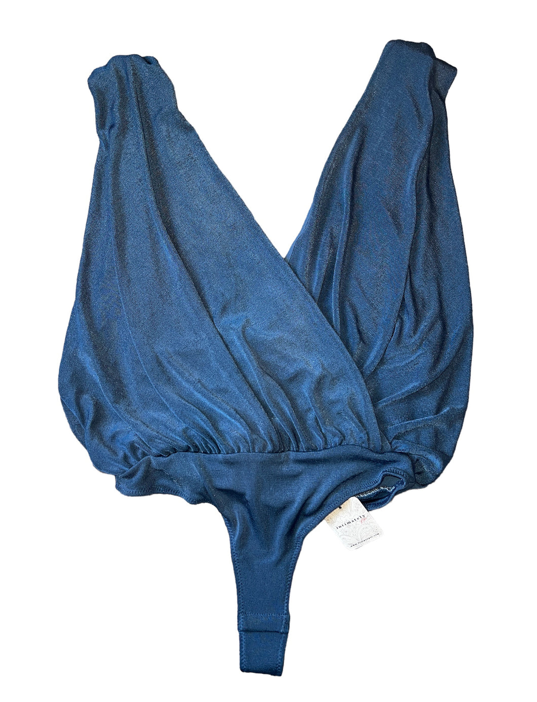 Free People Intimately women’s Night Owl draped tank bodysuit in blue metal XS NEW