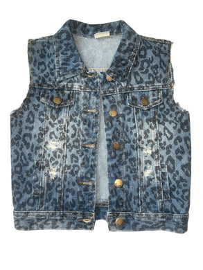 ML Kids girls distressed denim leopard jean vest 7