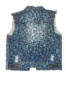 ML Kids girls distressed denim leopard jean vest 7