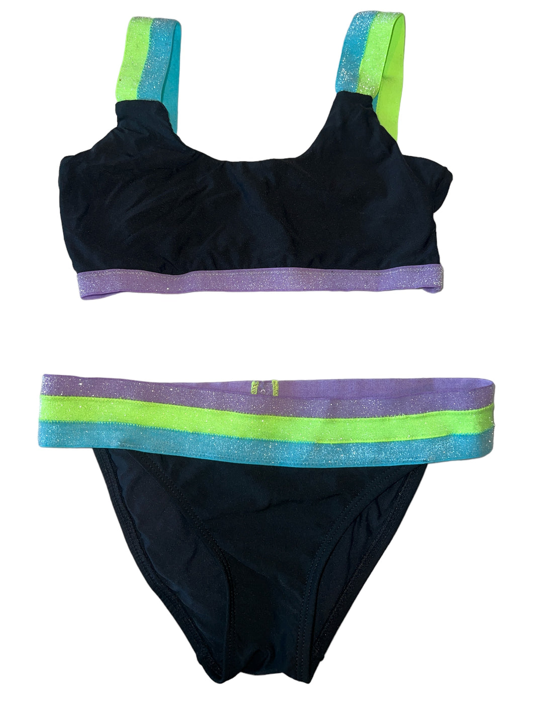 Pily Q girls 2pc sporty shimmer banded bikini 10