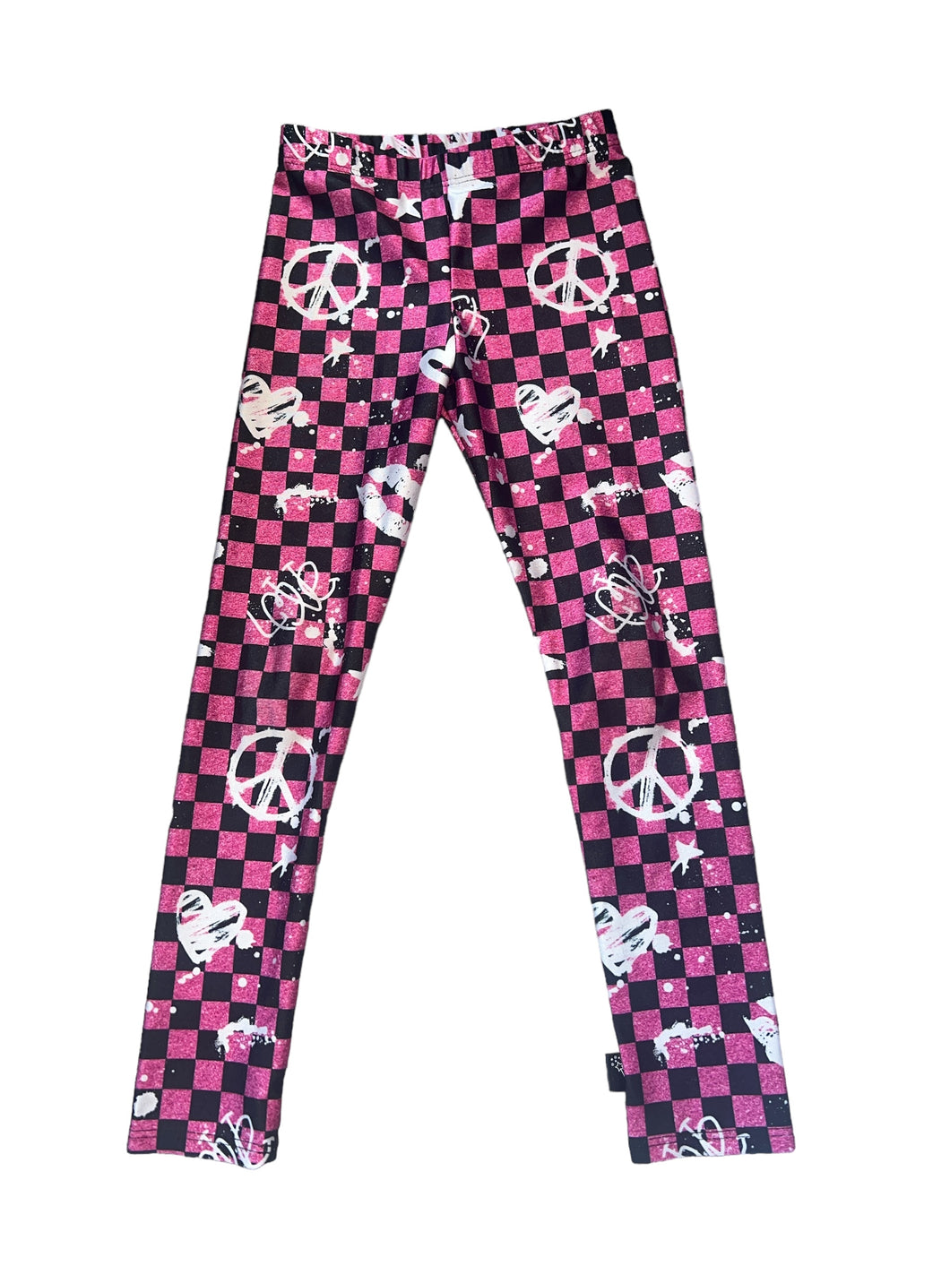 Pixie Lane girl high shine checker print graffiti leggings 5