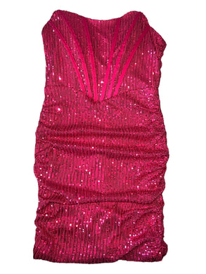 Velvi Juniors Gia sequin strapless corset mini dress in fuchsia S NEW
