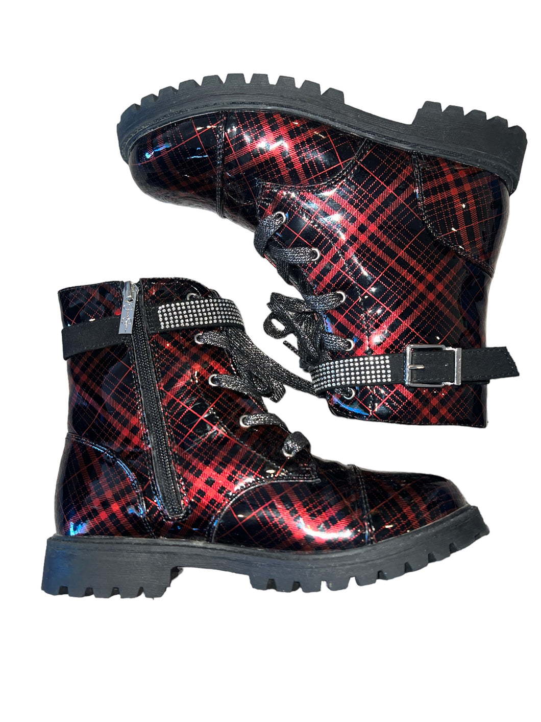 Jessica Simpson girls red patent plaid Daria Kerina combat boots 3 You Makenna s Threads