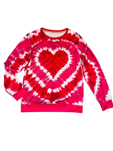 Women’s tie dye heart oversized pullover long sleeve  top S