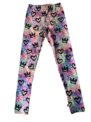Pixie Lane girls crown and heart high shine leggings 11-12