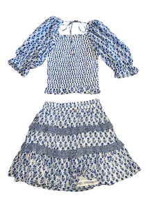 Oliphant women’s 2pc smocked peasant top & skirt set XS NEW