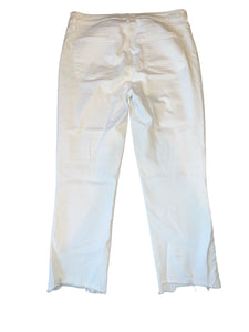 Paige denim women’s hi rise Cindy crop straight leg jean in crisp white with destroyed hem 32