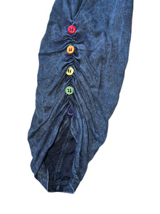 Michael Lauren women’s mineral navy Emmanuel rainbow button shirred pants S