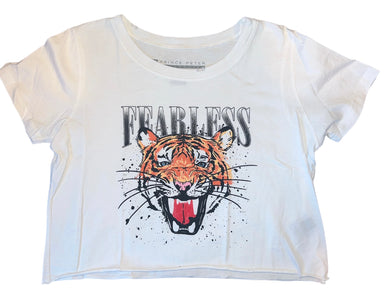 Prince Peter women’s/junior’s Fearless tiger graphic distressed cropped tee XS