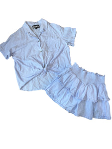 Katie J NYC tween girls Julia knotted button down top & skirt set XL(14)