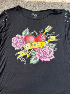 Flowers By Zoe girls tattoo Love lace up shoulder top M(8)