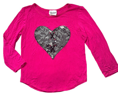 Random Hearts toddler girls lace up camo heart patch top 4T