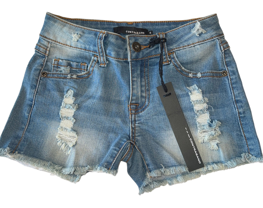 Contraband girls stretchy light clean wash ripped cutoff jean shorts 8 NEW