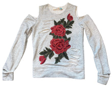 Vintage Havana girls cold shoulder distressed embroidered flower sweatshirt S(7-8)