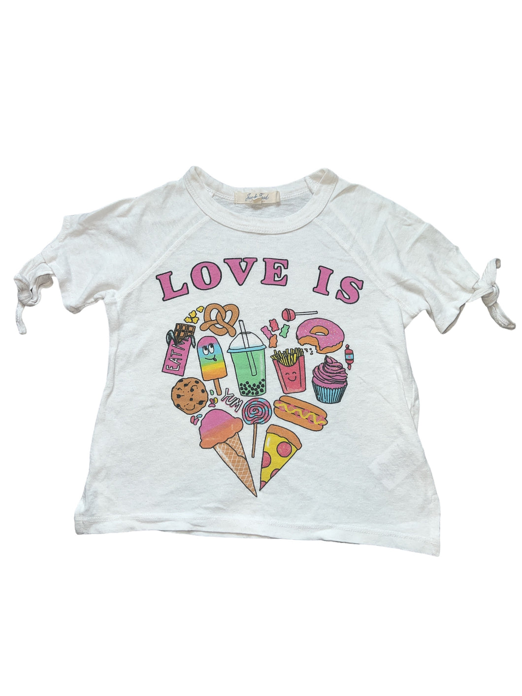 Junk Food girls “Love Is” food graphic  tie shoulder top XS(5)
