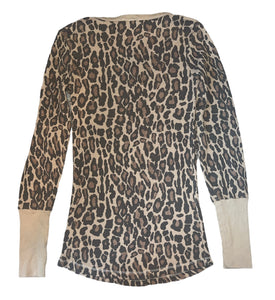 Splendid women’s leopard thermal henley tunic top XS