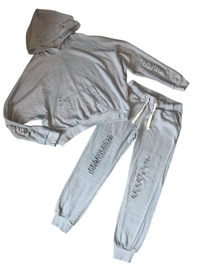 Vintage Havana girls 2pc ripped cropped hoodie & jogger sweatsuit set XL(16)