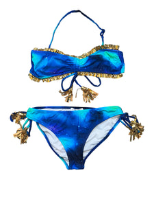 Nessi Byrd Kids girls galaxy print gold fringe tassel bikini 12
