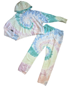 Daydreamer women’s 2pc La Eye tie dye shrunken hoodie & jogger set S