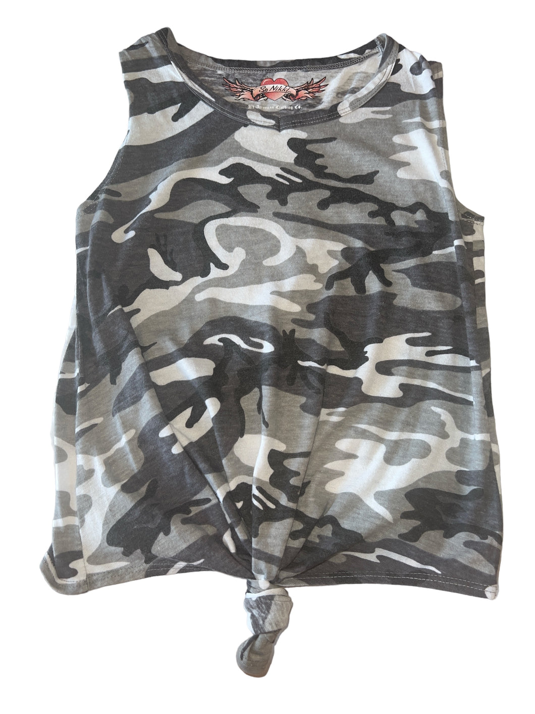 So Nikki girls knotted camouflage tank top 6-6x