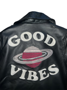 Ikks girls vegan leather Good Vibes star studded moto jacket 8
